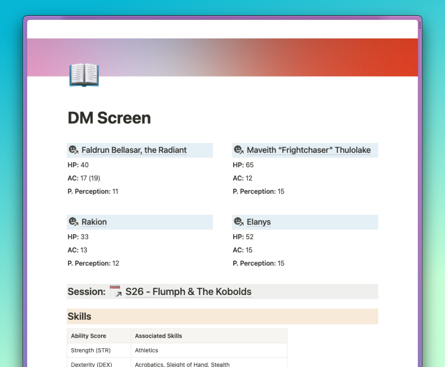 Screenshot of DM Screen in use